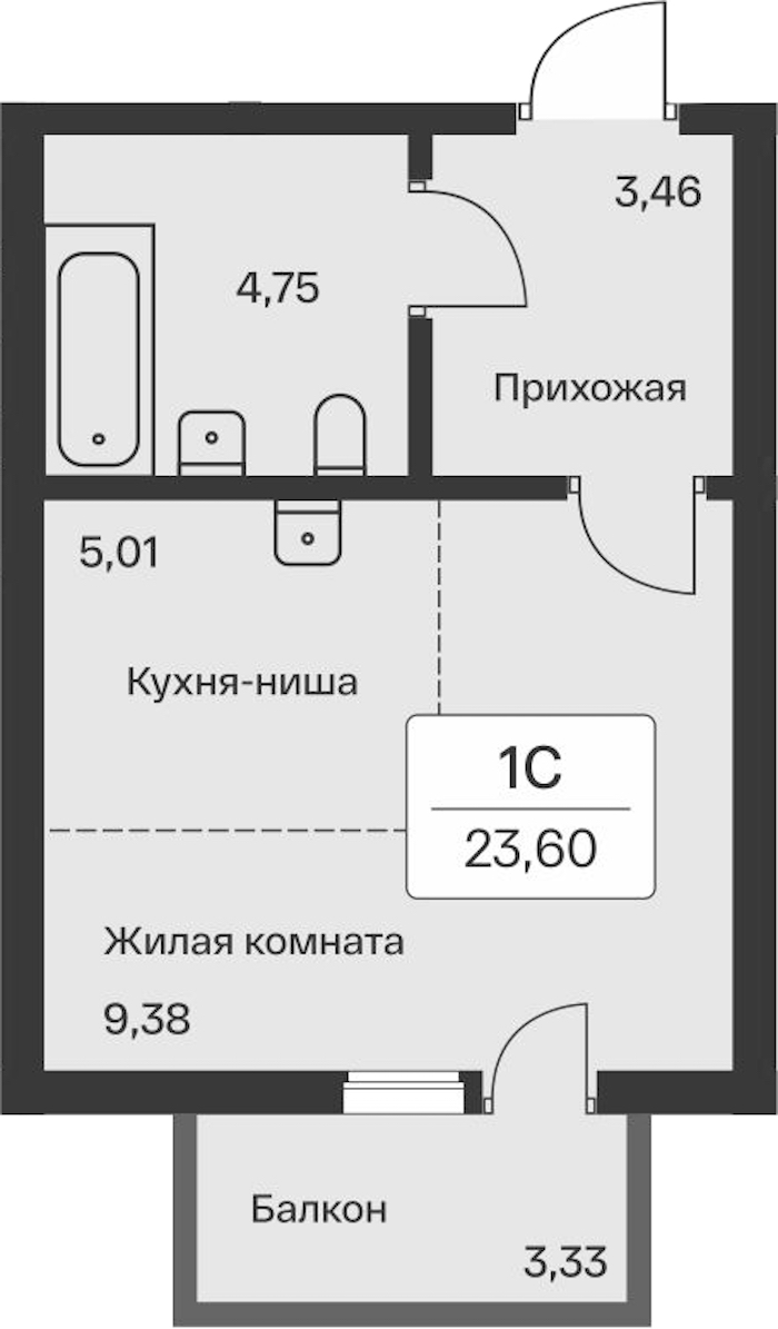 Квартира студия 23.6 м², 8/11 эт., ЖК «Расцветай в Янино»